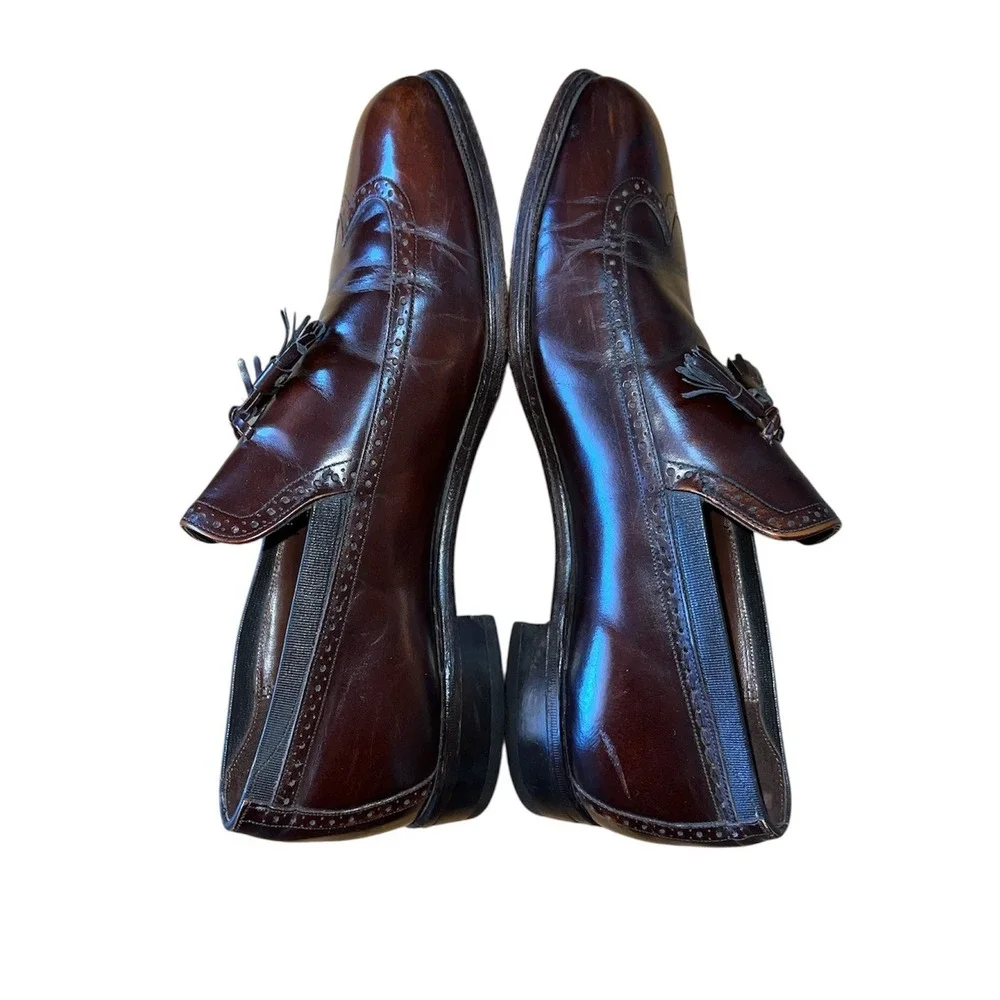Johnston & Murphy Tassel Loafers Mens Size 10 Burgundy Leather Wingtip Brogue